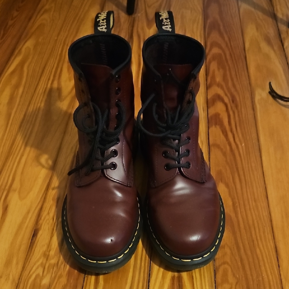 Dr. Martens Cherry/Burgundy Leather 8-Eye Lace-Up Boots